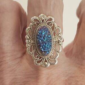 Sterling silver Blue druzy ring
